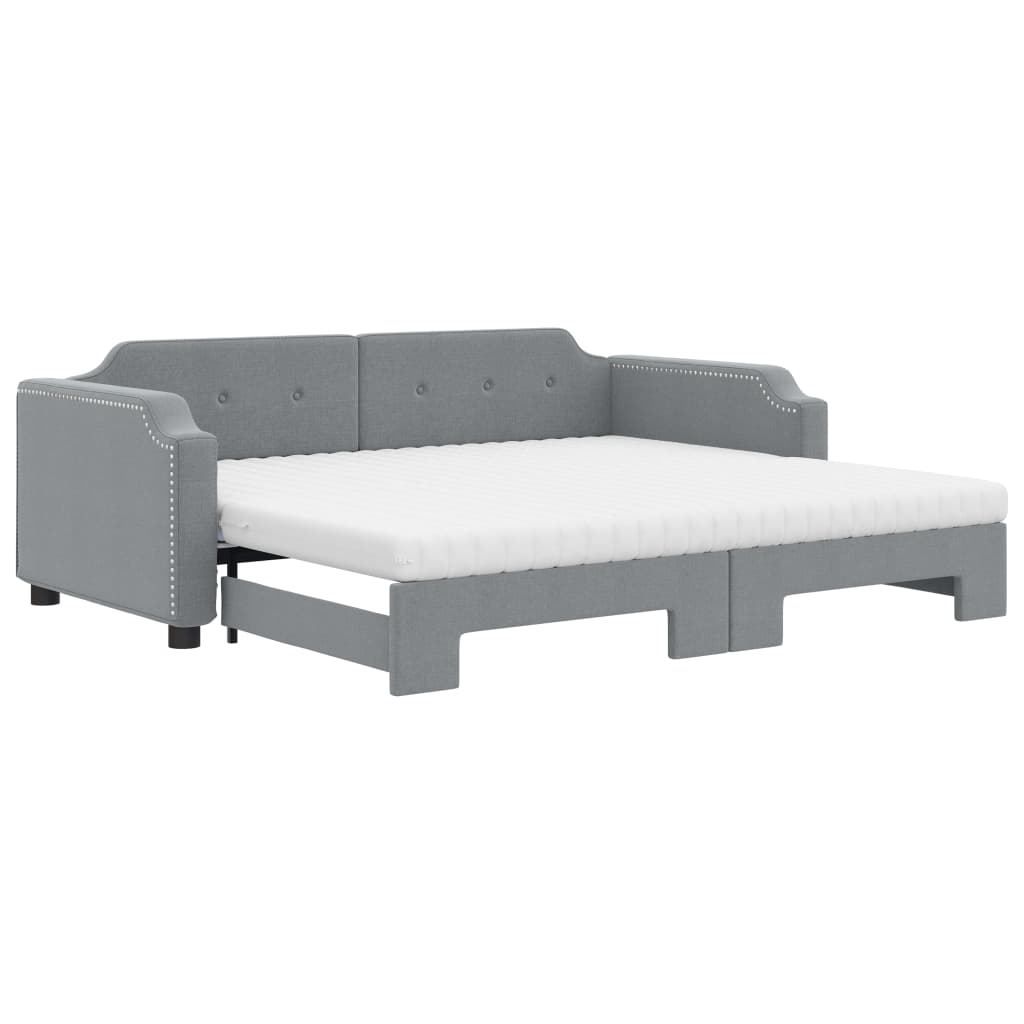 Uttrekkbar dagseng med madrass lysegrå 90x190 cm stoff