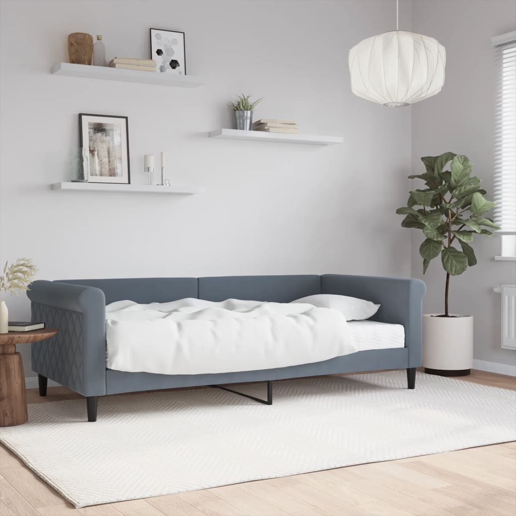 Dagseng med madrass blå mørkegrå 90x190 cm fløyel