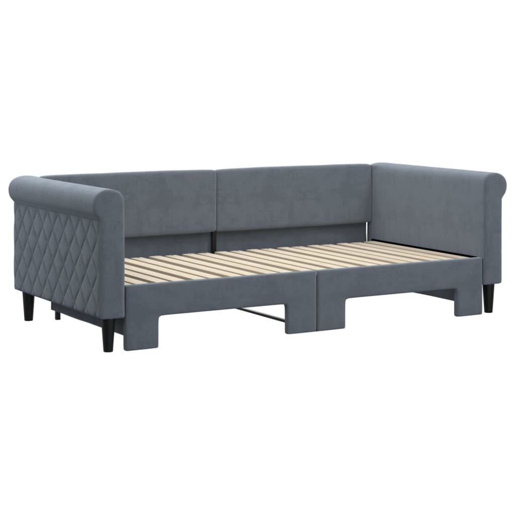 Uttrekkbar dagseng mørkegrå 90x190 cm fløyel