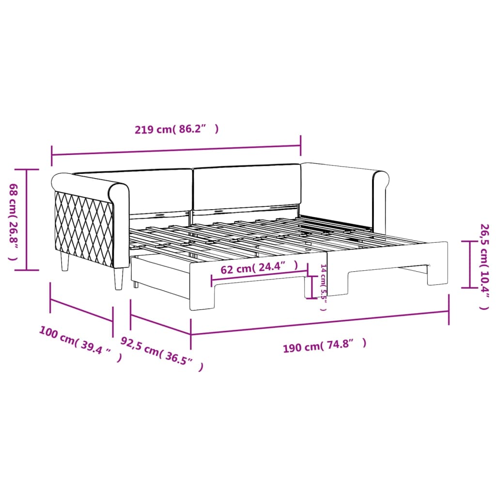 Uttrekkbar dagseng mørkegrå 90x190 cm fløyel