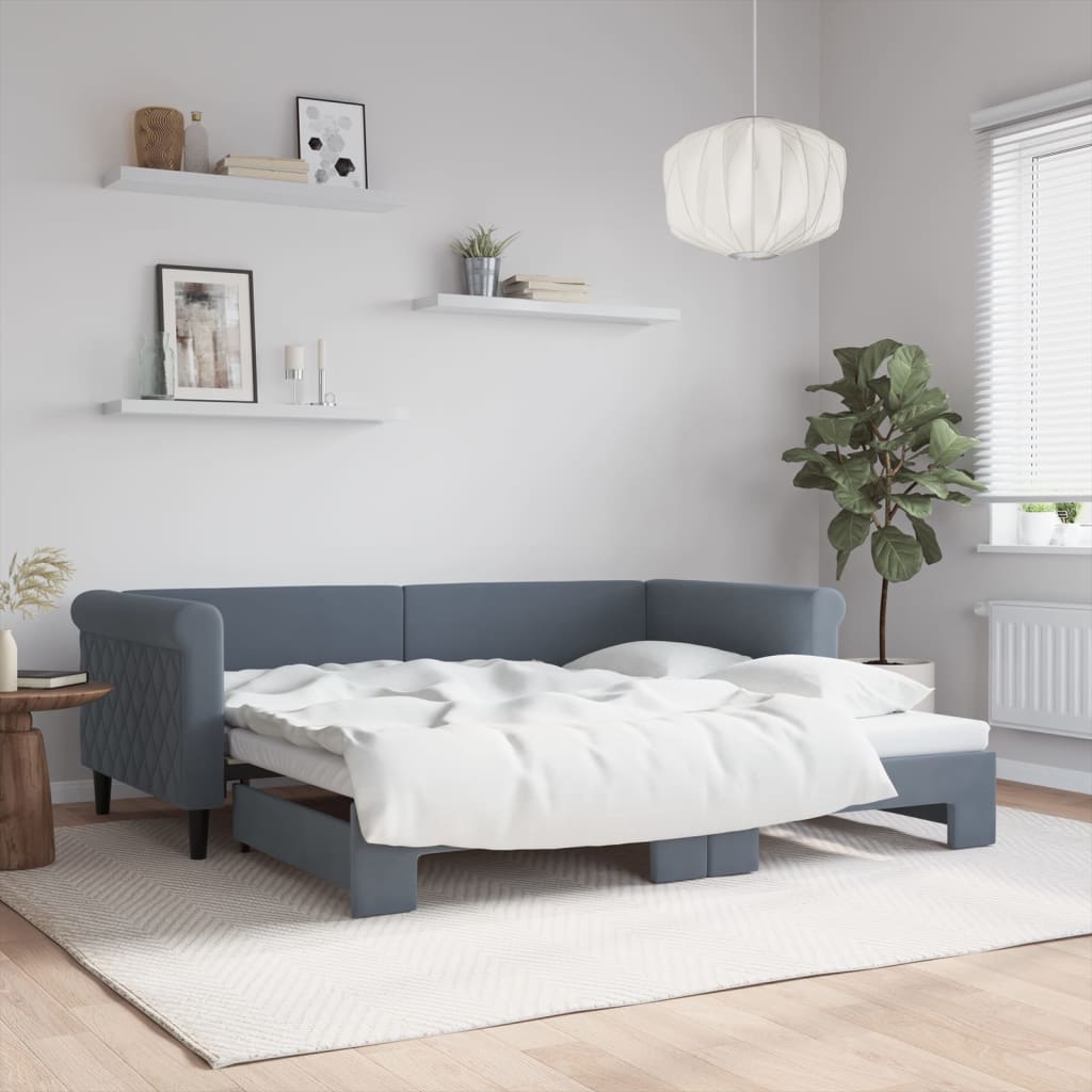 Uttrekkbar dagseng mørkegrå 90x190 cm fløyel
