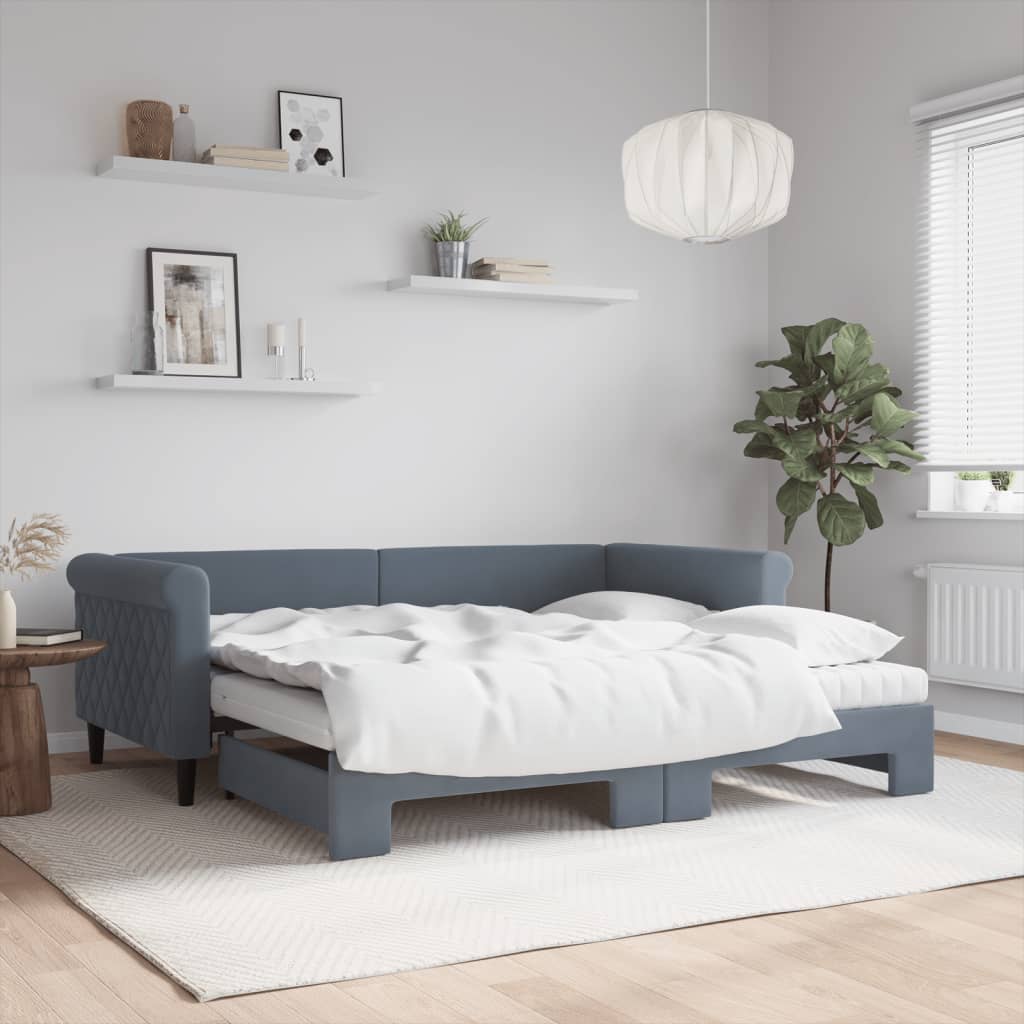 Uttrekkbar dagseng med madrass mørkegrå 90x190 cm fløyel