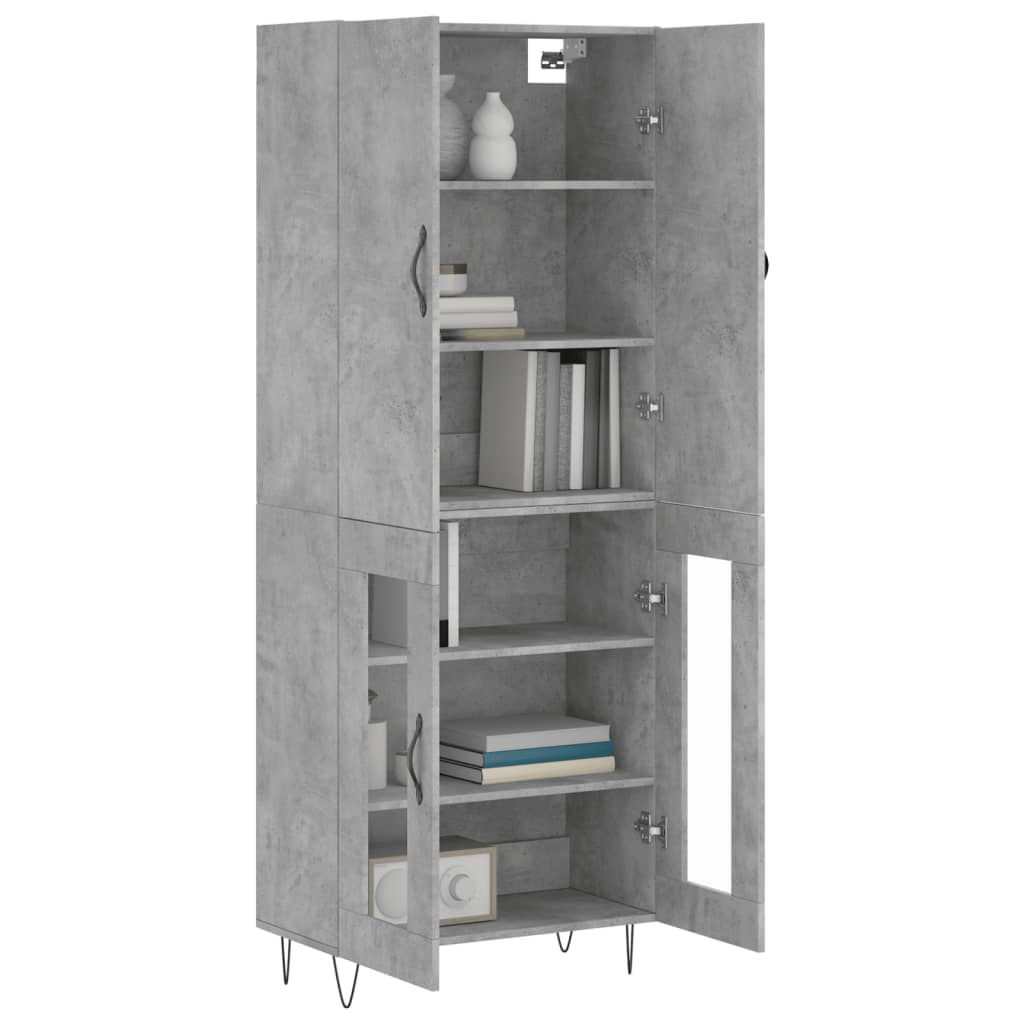 Highboard betonggrå 69,5x34x180 cm konstruert tre