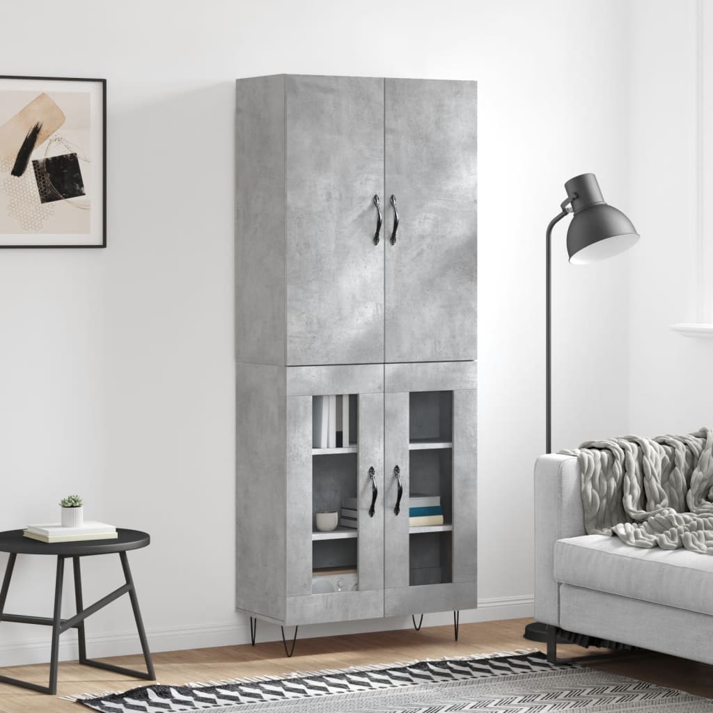 Highboard betonggrå 69,5x34x180 cm konstruert tre