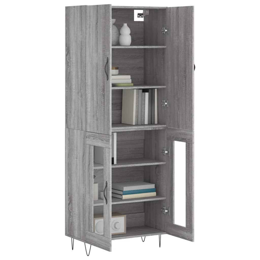 Highboard grå sonoma 69,5x34x180 cm konstruert tre