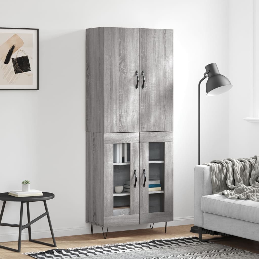 Highboard grå sonoma 69,5x34x180 cm konstruert tre