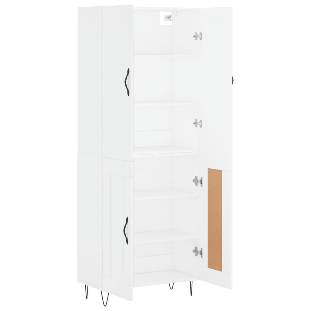 Highboard hvit 69,5x34x180 cm konstruert tre