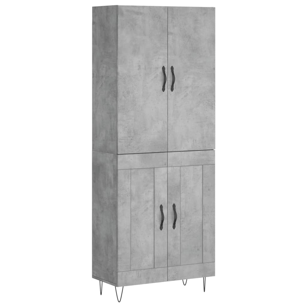 Highboard betonggrå 69,5x34x180 cm konstruert tre
