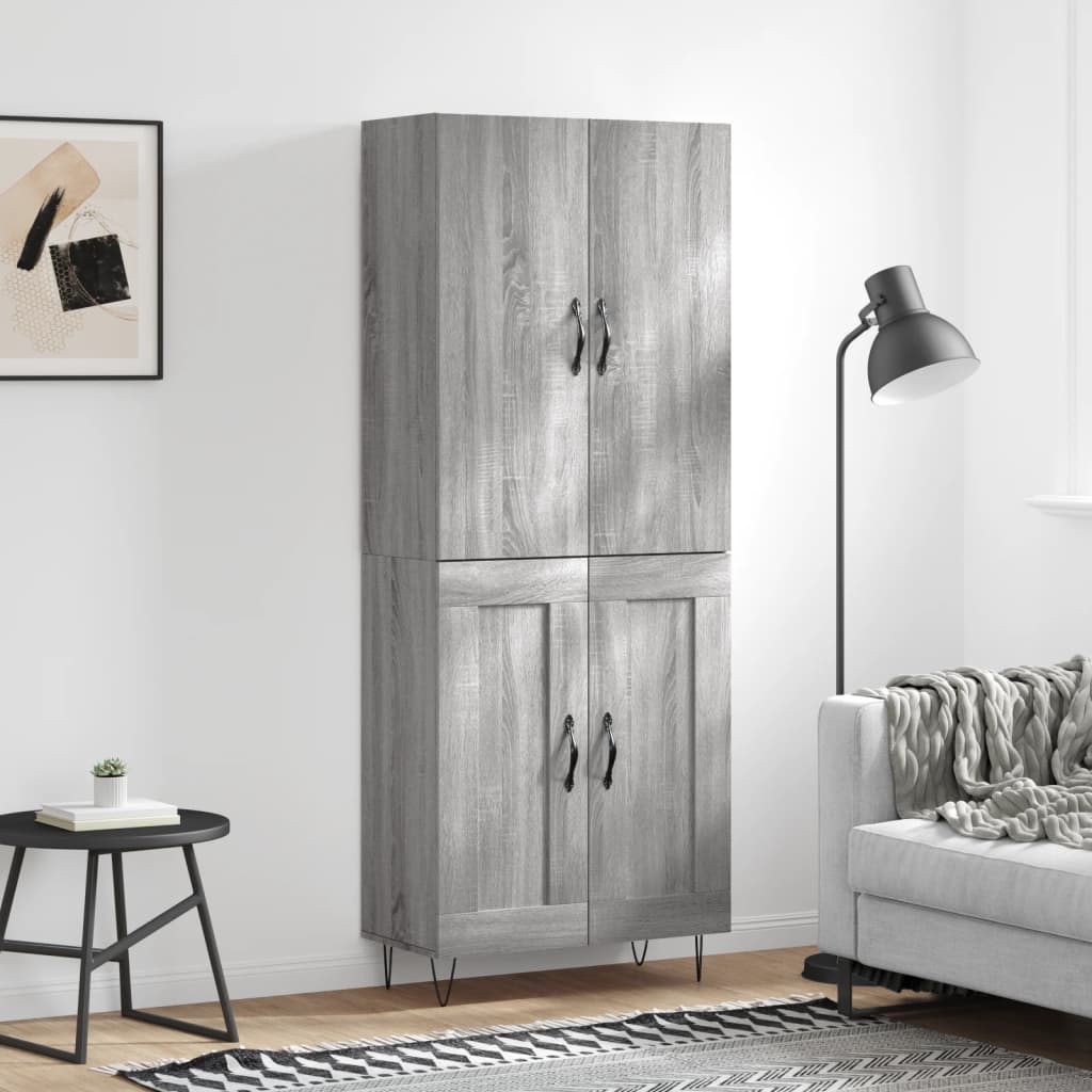 Highboard grå sonoma 69,5x34x180 cm konstruert tre