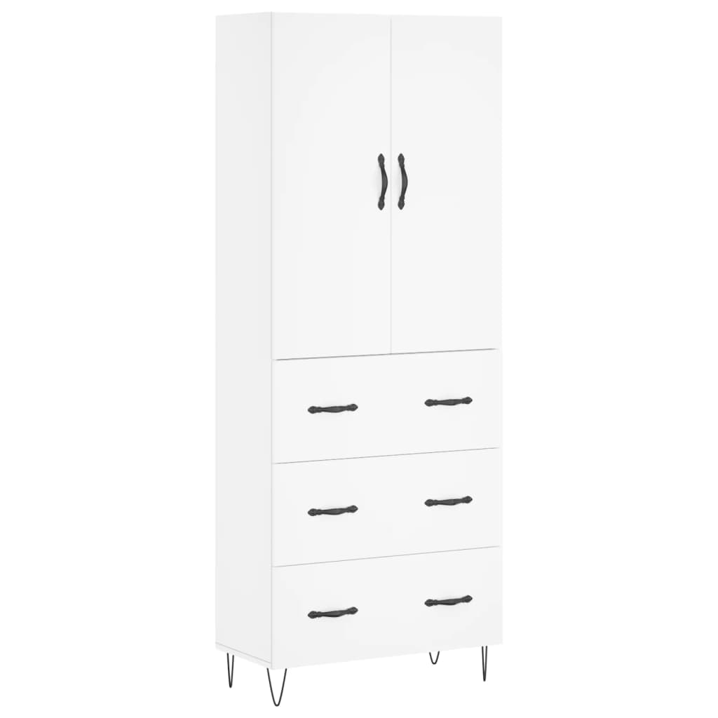 Highboard hvit 69,5x34x180 cm konstruert tre