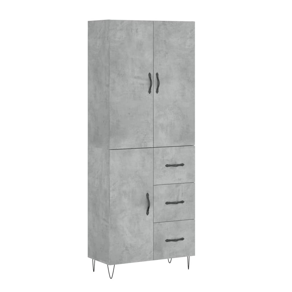 Highboard betonggrå 69,5x34x180 cm konstruert tre