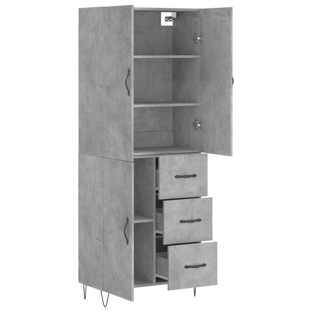 Highboard betonggrå 69,5x34x180 cm konstruert tre