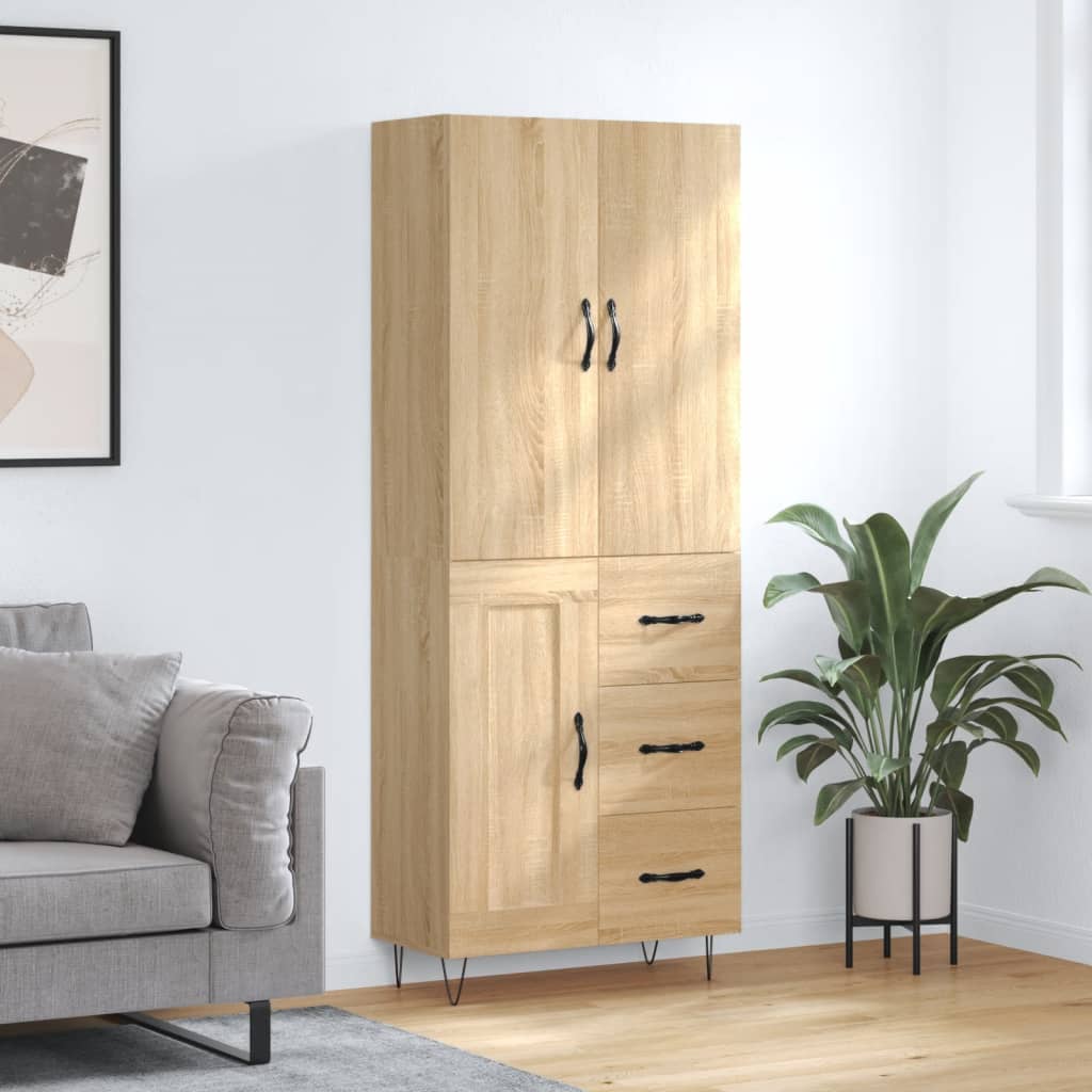 Highboard sonoma eik 69,5x34x180 cm konstruert tre