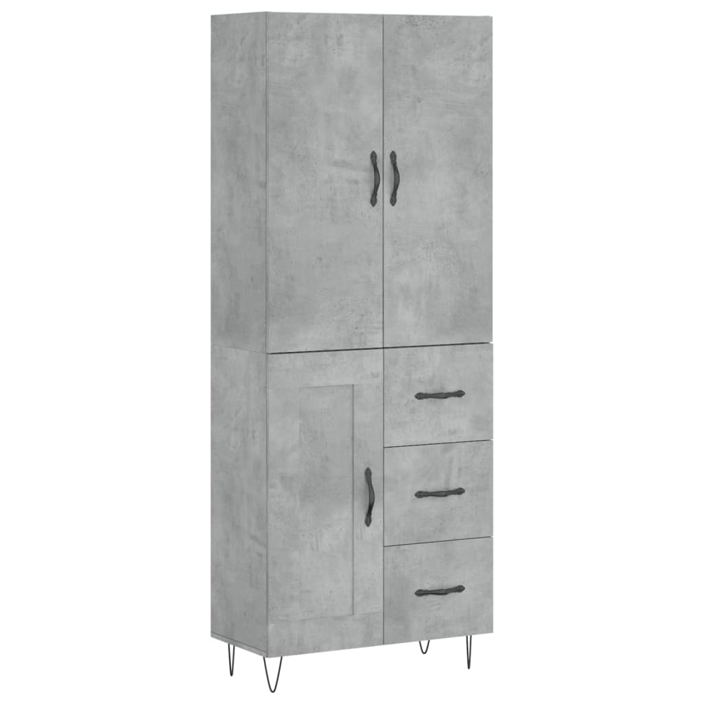 Highboard betonggrå 69,5x34x180 cm konstruert tre