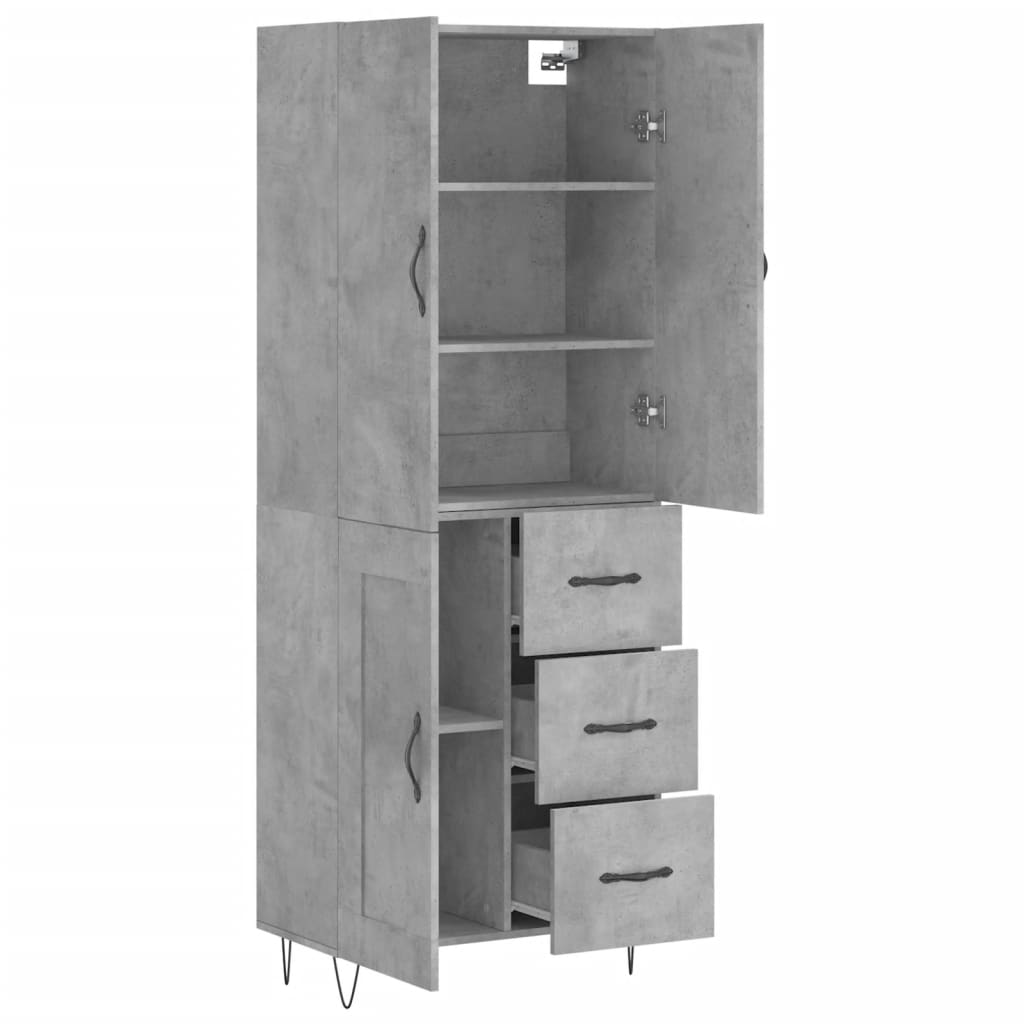 Highboard betonggrå 69,5x34x180 cm konstruert tre