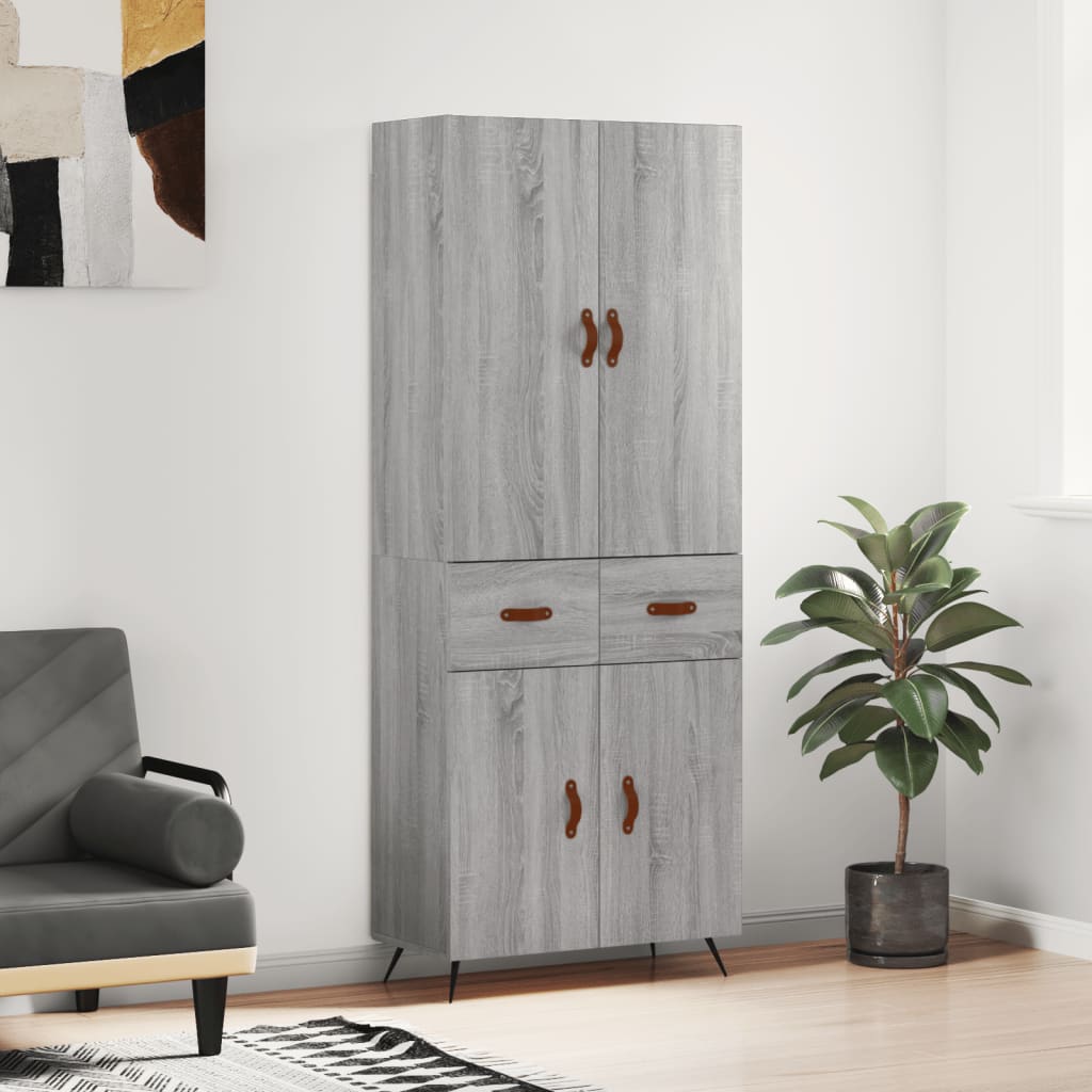 Highboard grå sonoma 69,5x34x180 cm konstruert tre