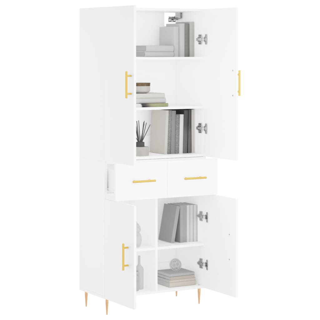 Highboard hvit 69,5x34x180 cm konstruert tre