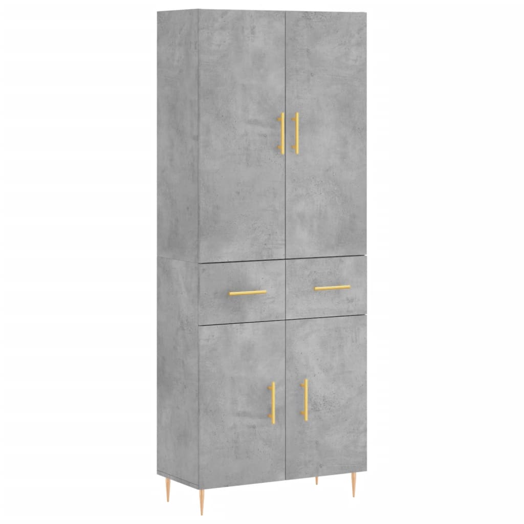 Highboard betonggrå 69,5x34x180 cm konstruert tre