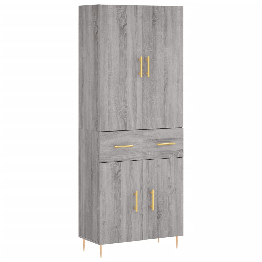 Highboard grå sonoma 69,5x34x180 cm konstruert tre