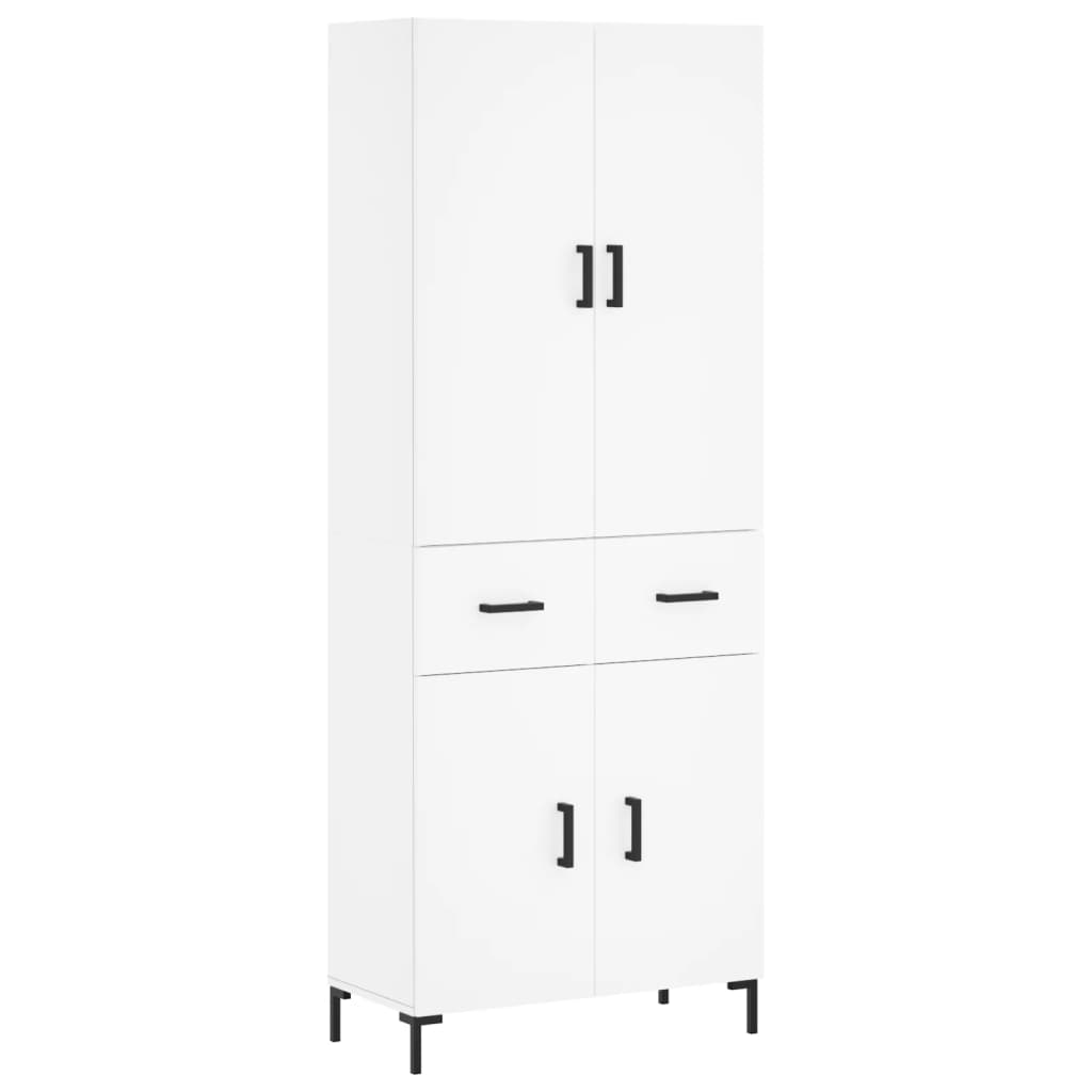 Highboard hvit 69,5x34x180 cm konstruert tre
