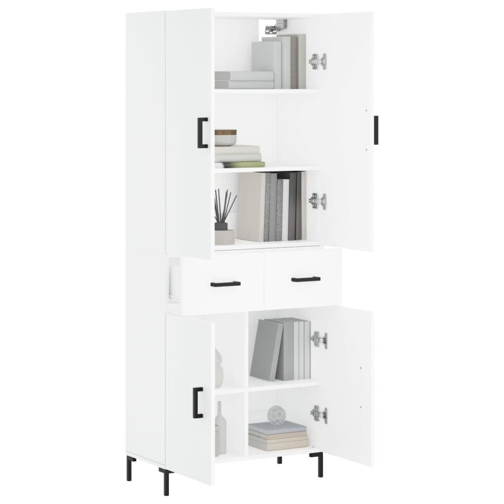 Highboard hvit 69,5x34x180 cm konstruert tre