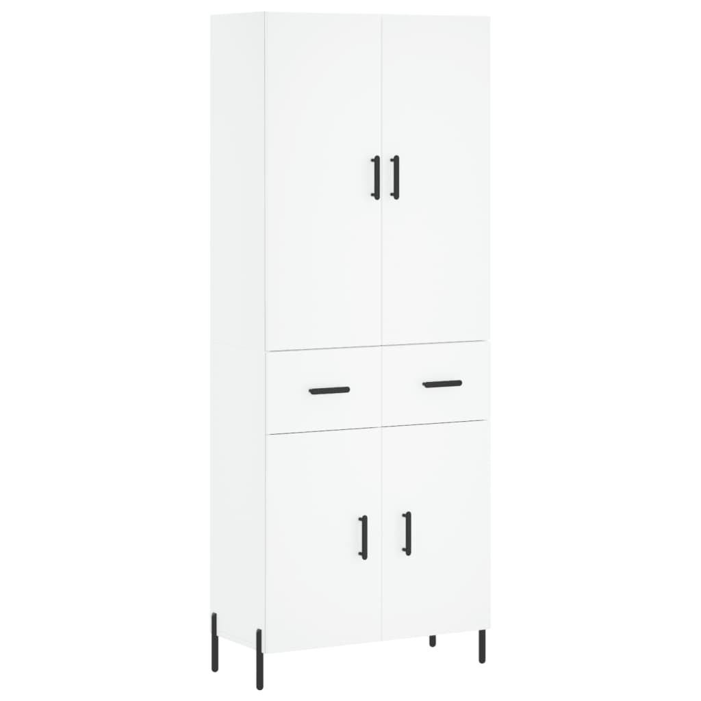 Highboard hvit 69,5x34x180 cm konstruert tre
