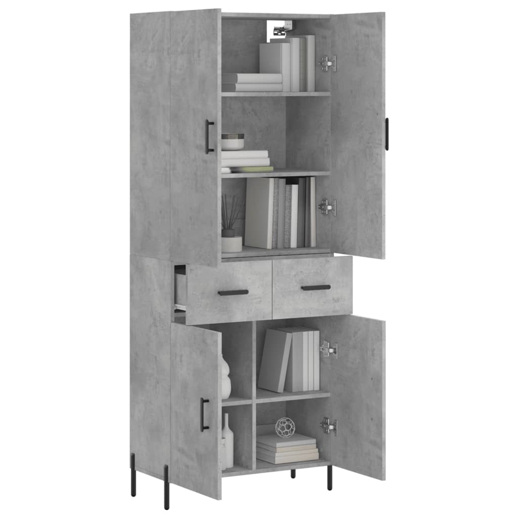 Highboard betonggrå 69,5x34x180 cm konstruert tre