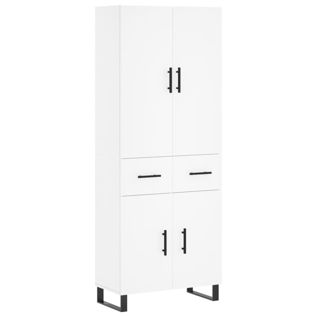 Highboard hvit 69,5x34x180 cm konstruert tre