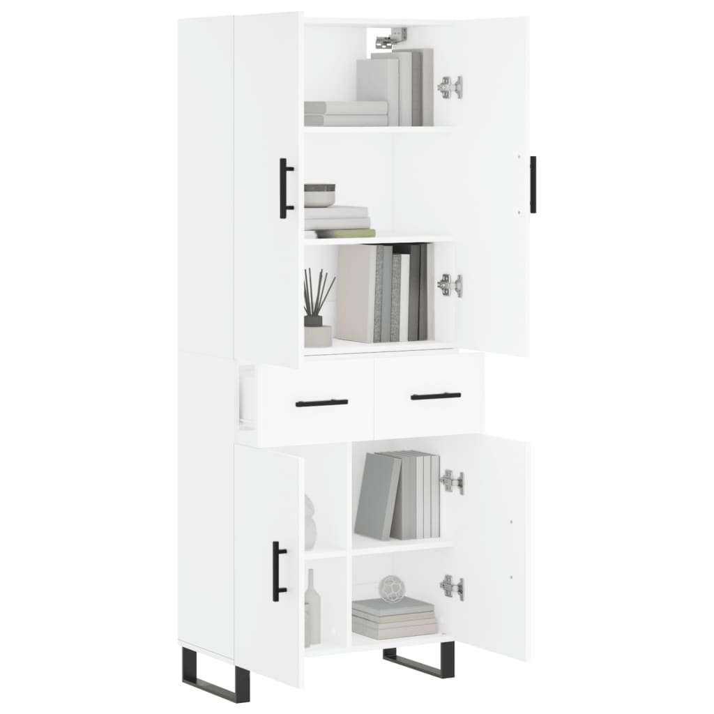 Highboard hvit 69,5x34x180 cm konstruert tre