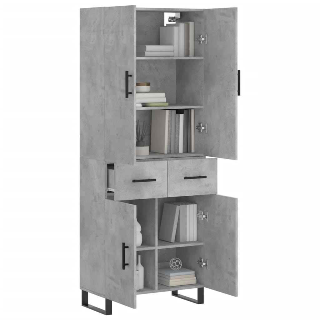 Highboard betonggrå 69,5x34x180 cm konstruert tre