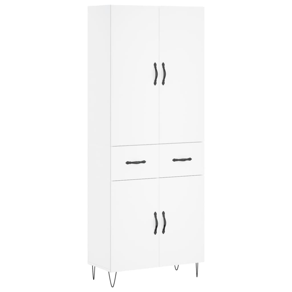 Highboard hvit 69,5x34x180 cm konstruert tre