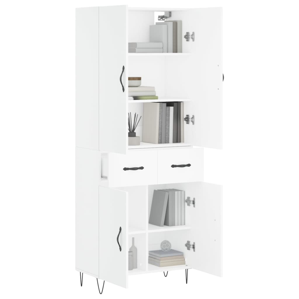 Highboard hvit 69,5x34x180 cm konstruert tre