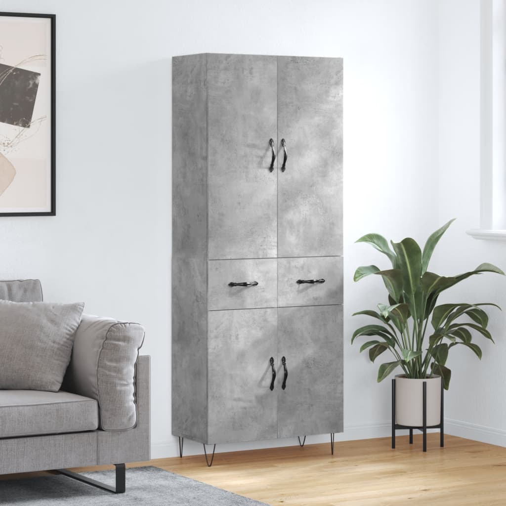Highboard betonggrå 69,5x34x180 cm konstruert tre