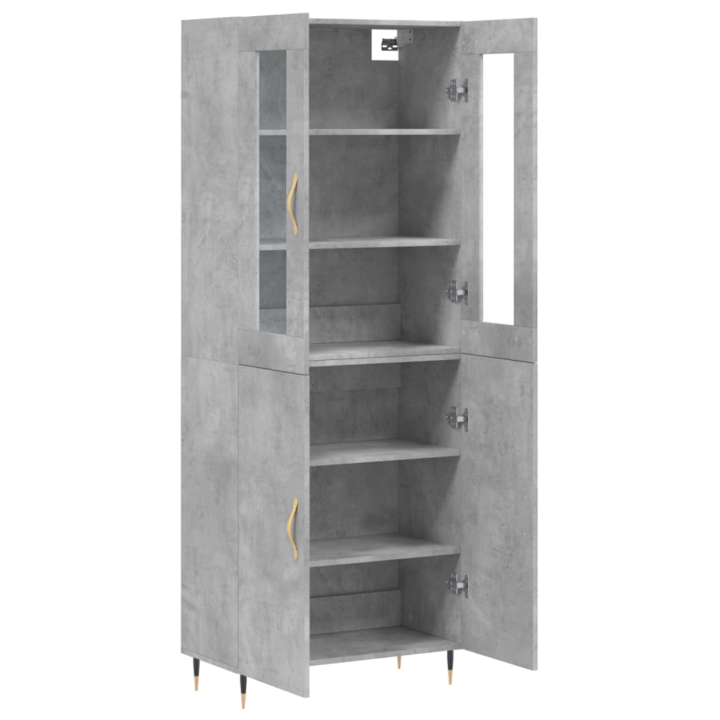 Highboard betonggrå 69,5x34x180 cm konstruert tre