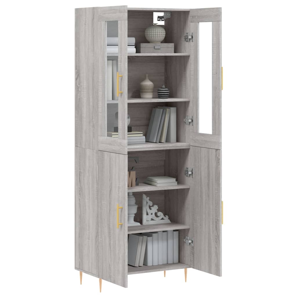 Highboard grå sonoma 69,5x34x180 cm konstruert tre