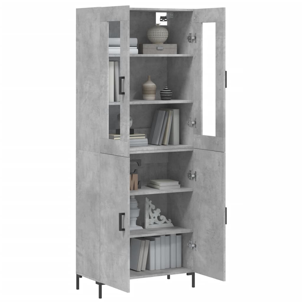 Highboard betonggrå 69,5x34x180 cm konstruert tre