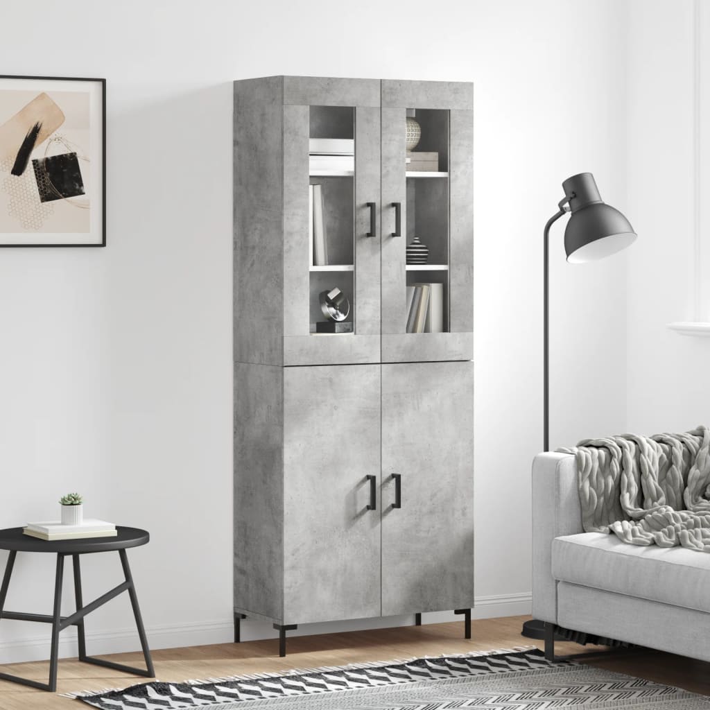 Highboard betonggrå 69,5x34x180 cm konstruert tre