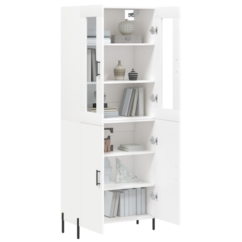 Highboard hvit 69,5x34x180 cm konstruert tre