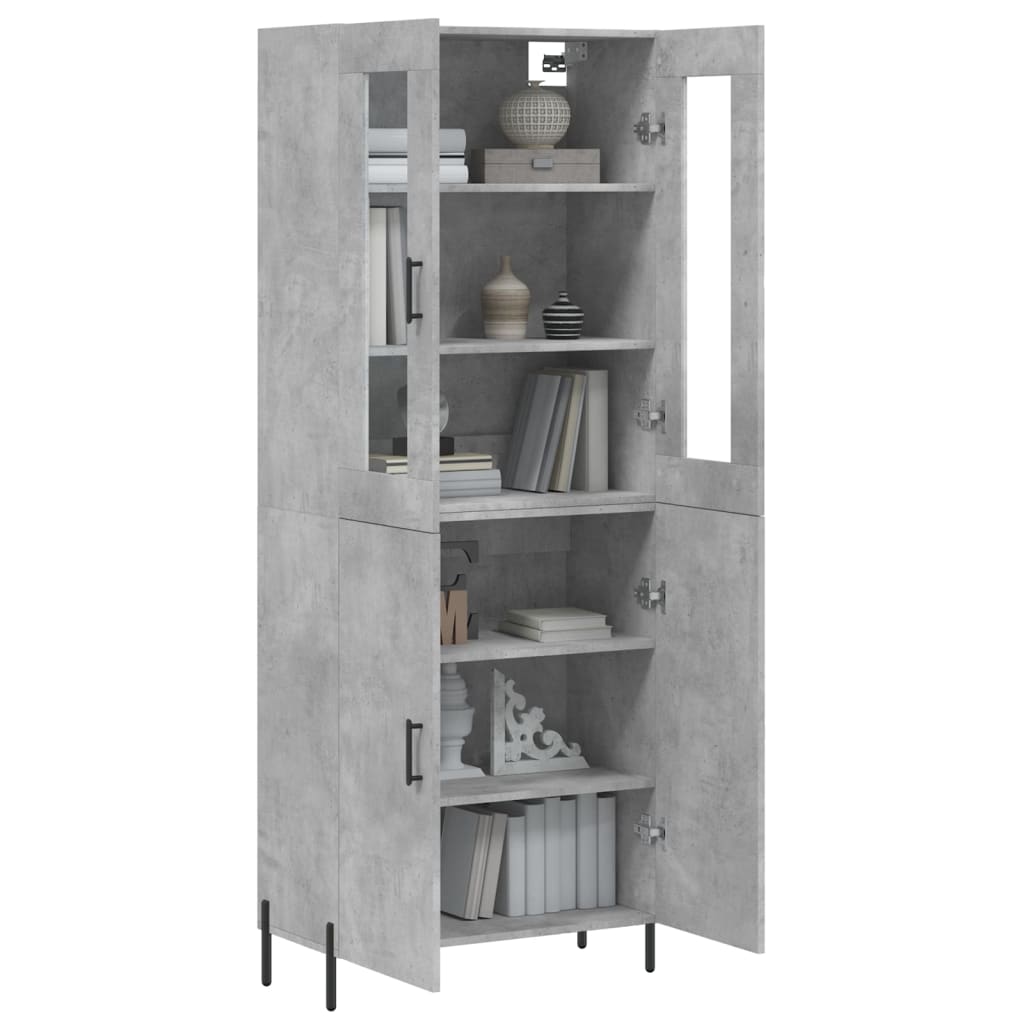 Highboard betonggrå 69,5x34x180 cm konstruert tre