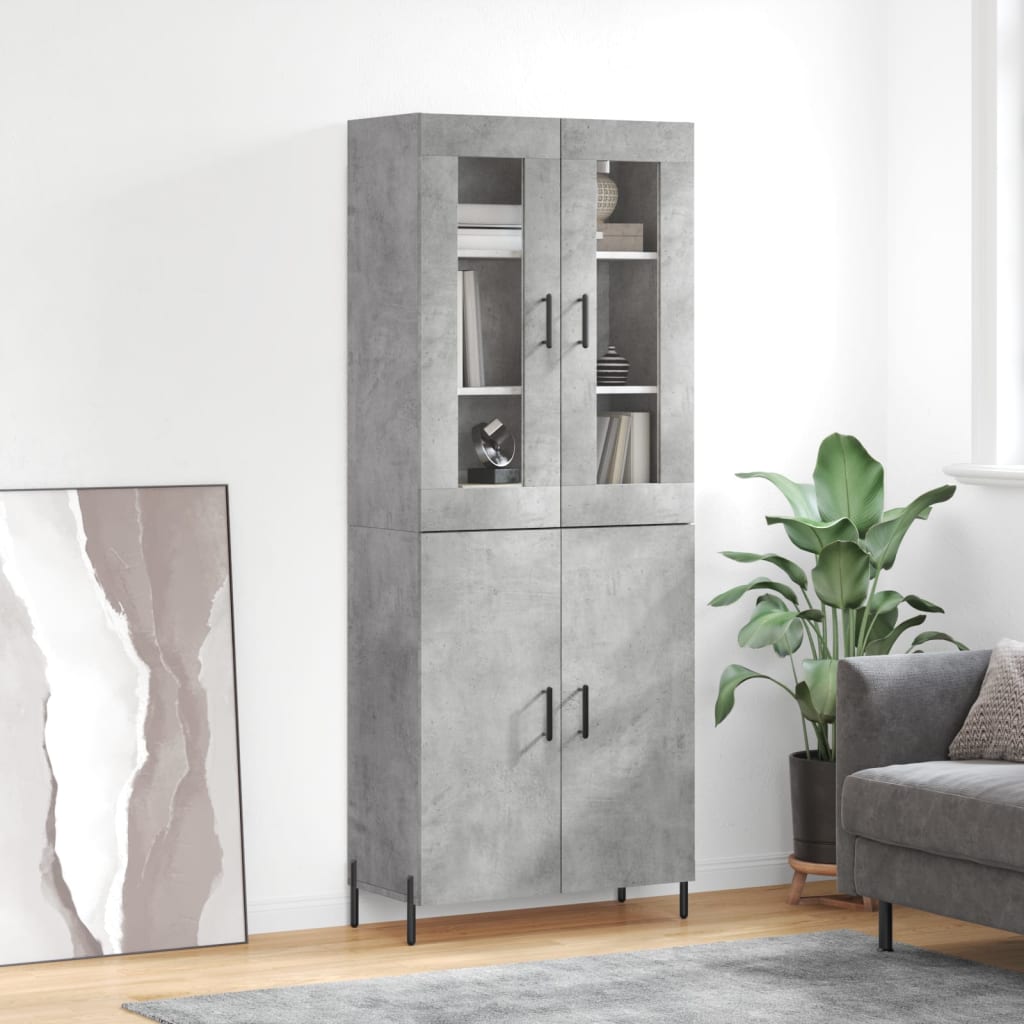Highboard betonggrå 69,5x34x180 cm konstruert tre