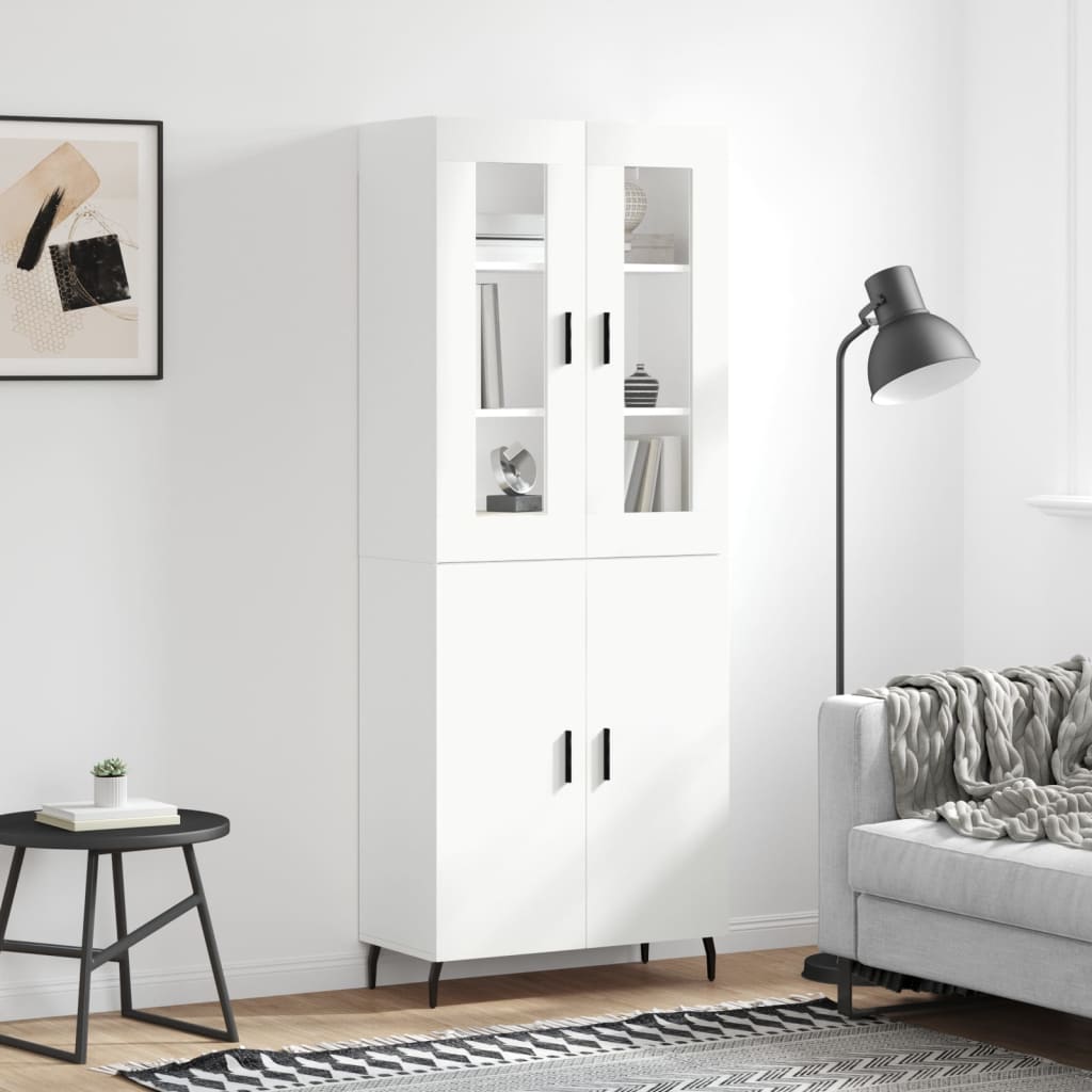Highboard hvit 69,5x34x180 cm konstruert tre