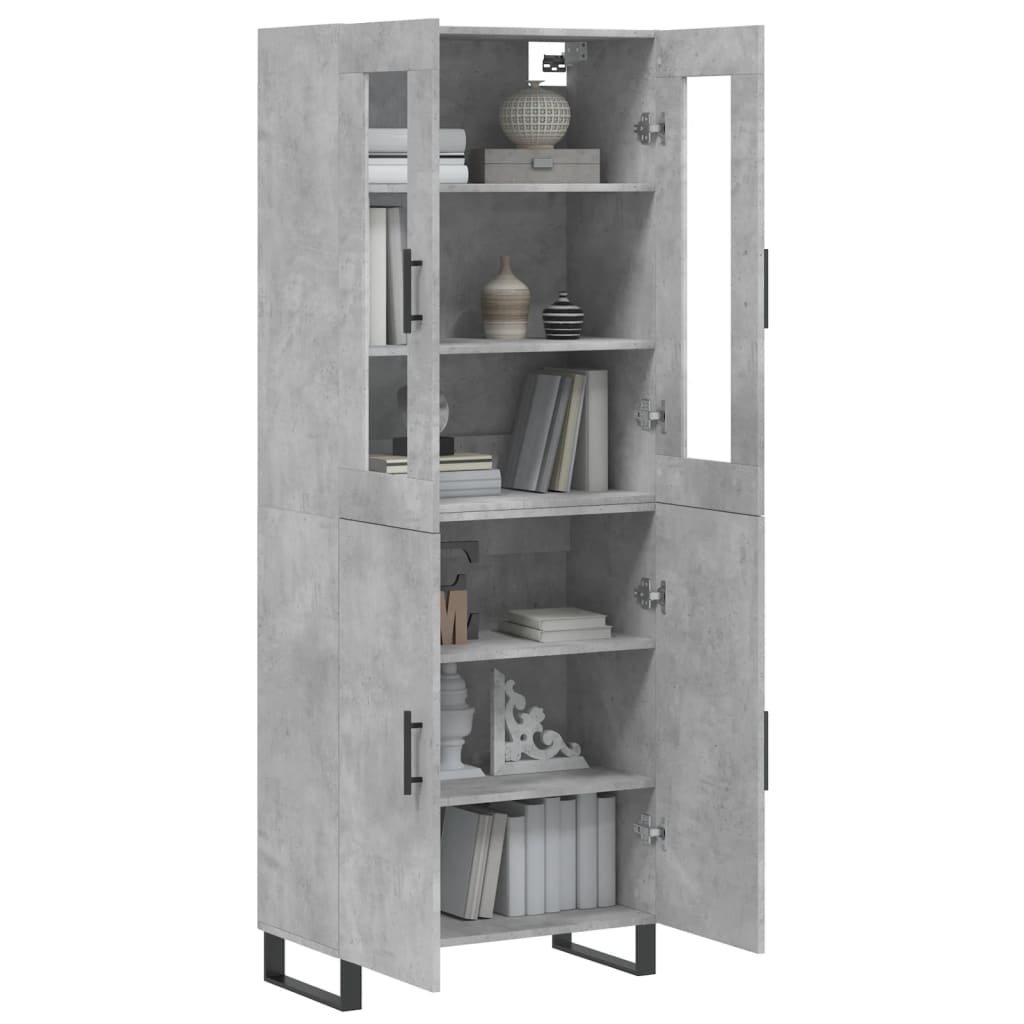 Highboard betonggrå 69,5x34x180 cm konstruert tre