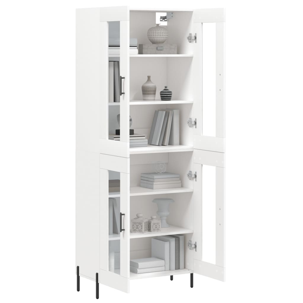 Highboard hvit 69,5x34x180 cm konstruert tre