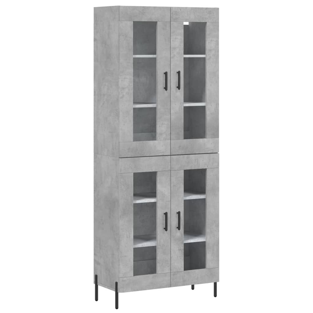 Highboard betonggrå 69,5x34x180 cm konstruert tre