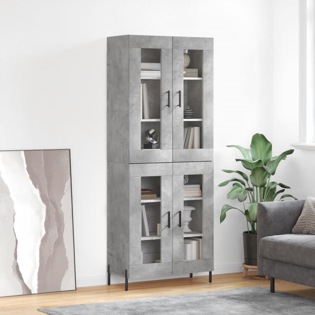 Highboard betonggrå 69,5x34x180 cm konstruert tre