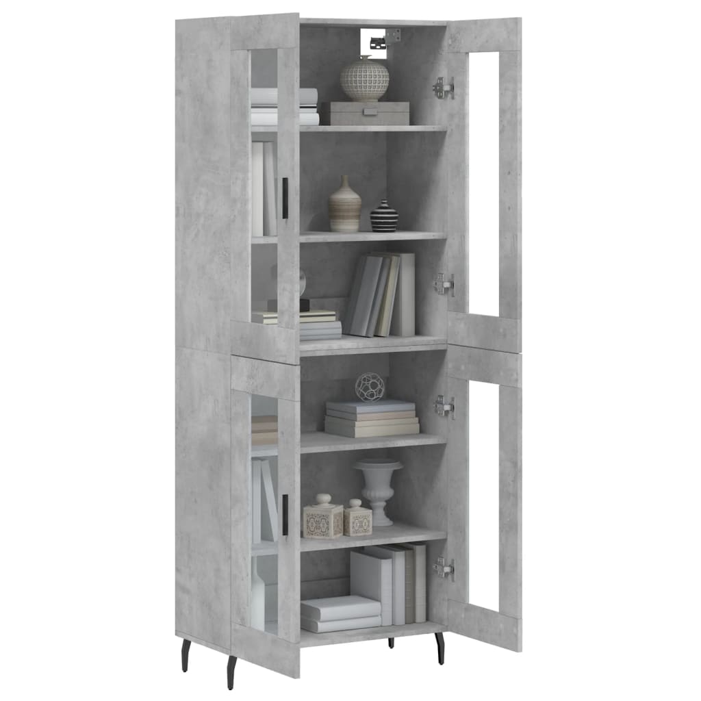 Highboard betonggrå 69,5x34x180 cm konstruert tre