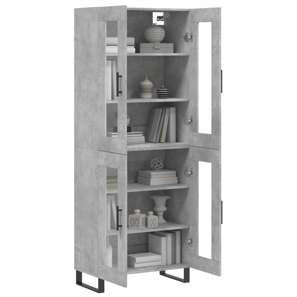 Highboard betonggrå 69,5x34x180 cm konstruert tre