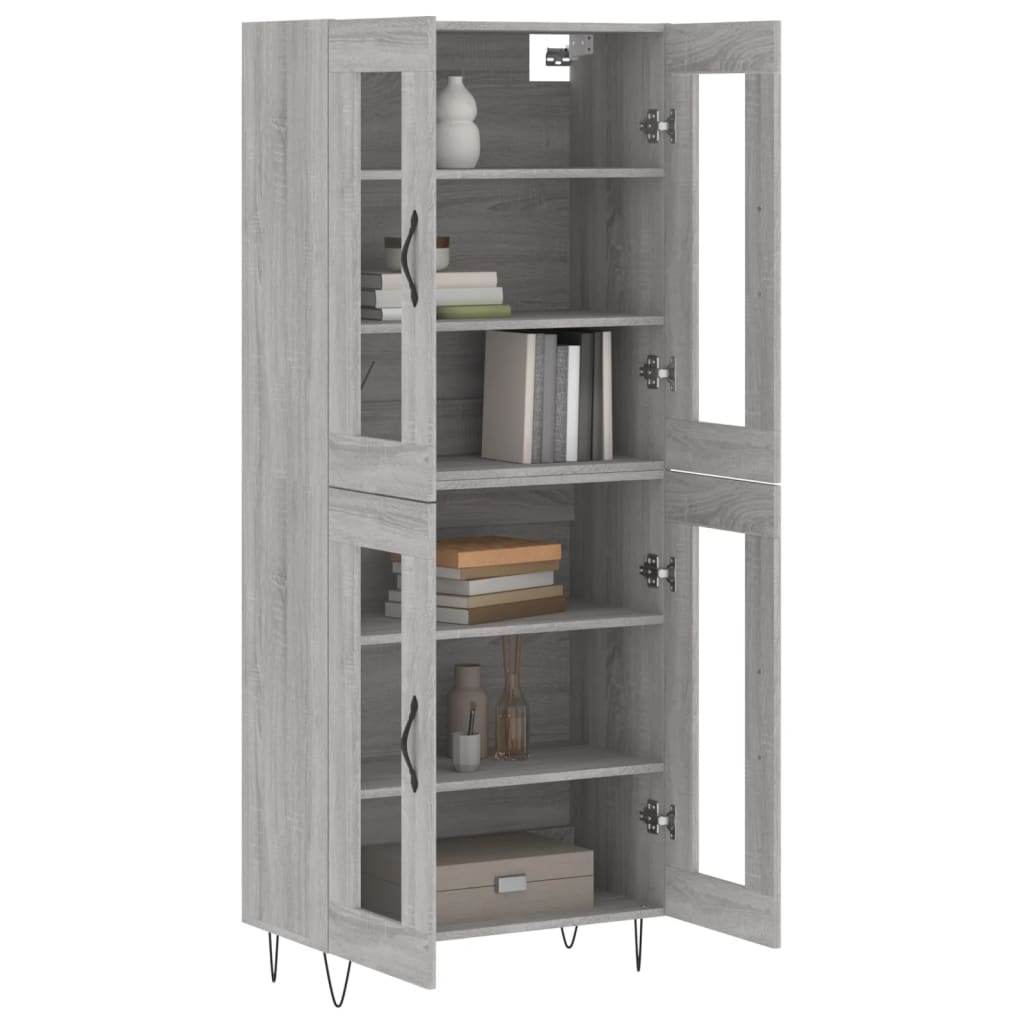 Highboard grå sonoma 69,5x34x180 cm konstruert tre