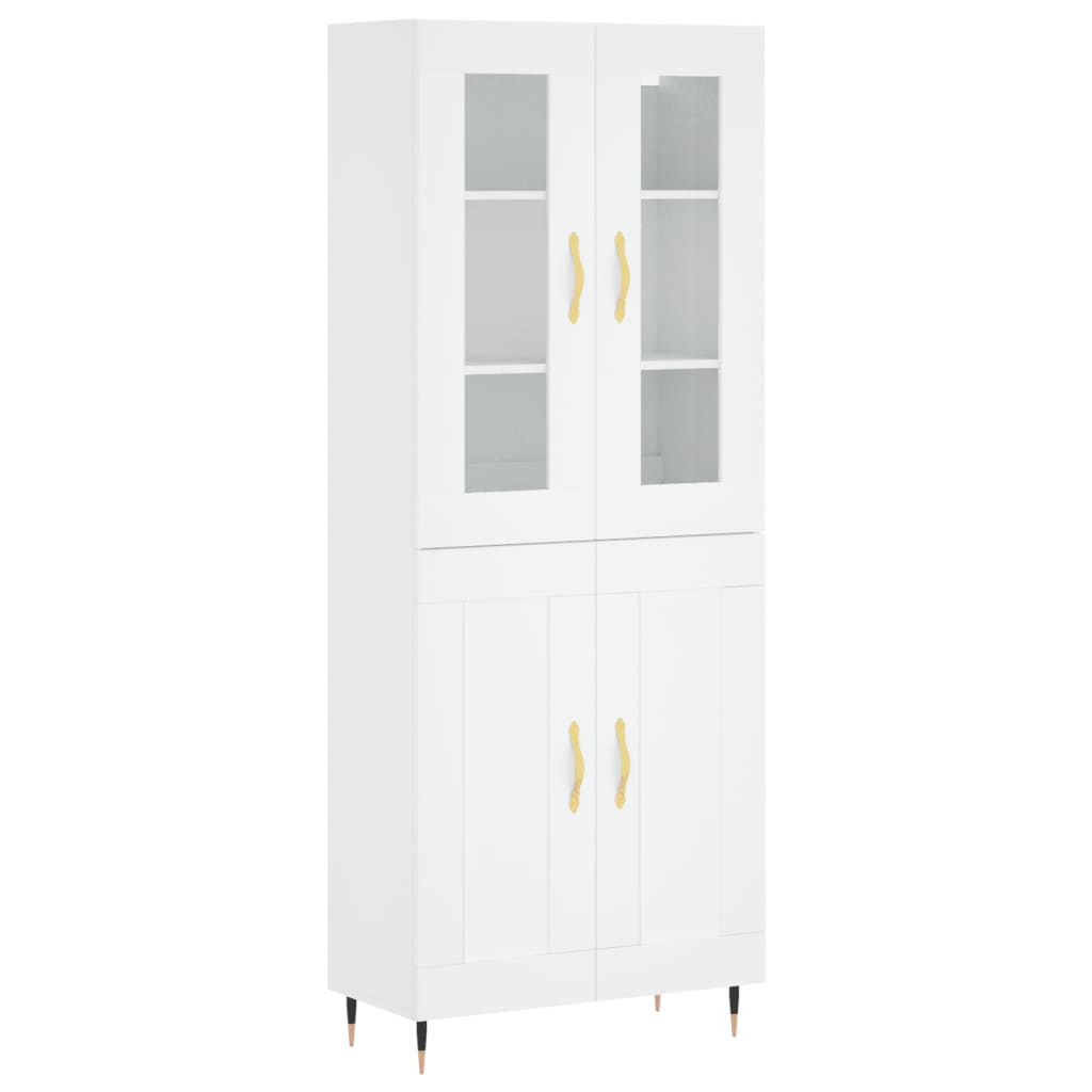 Highboard hvit 69,5x34x180 cm konstruert tre