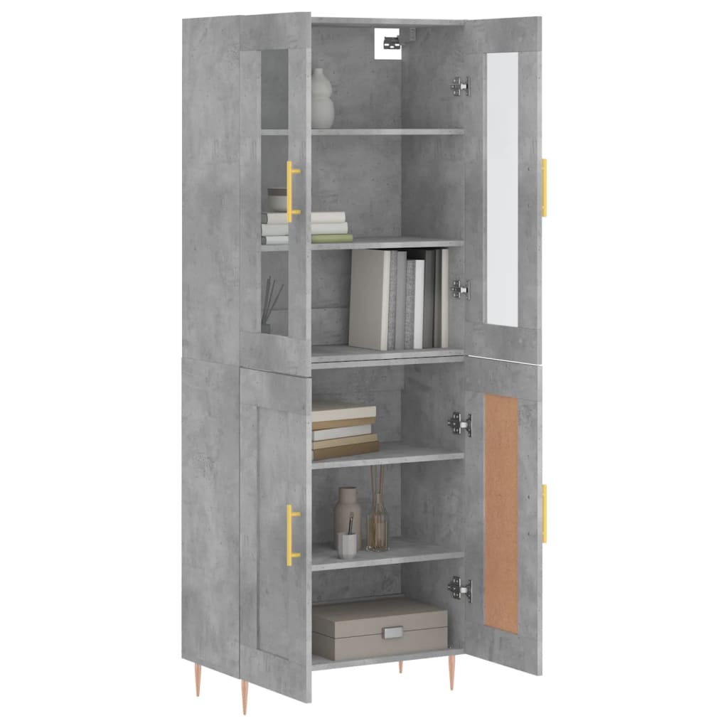 Highboard betonggrå 69,5x34x180 cm konstruert tre